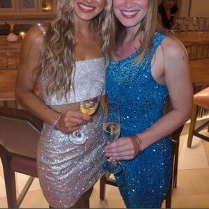 12th Tribe - Shira Silver Rhinestone - 2- Piece Crop Top and Mini Skirt Set - XS